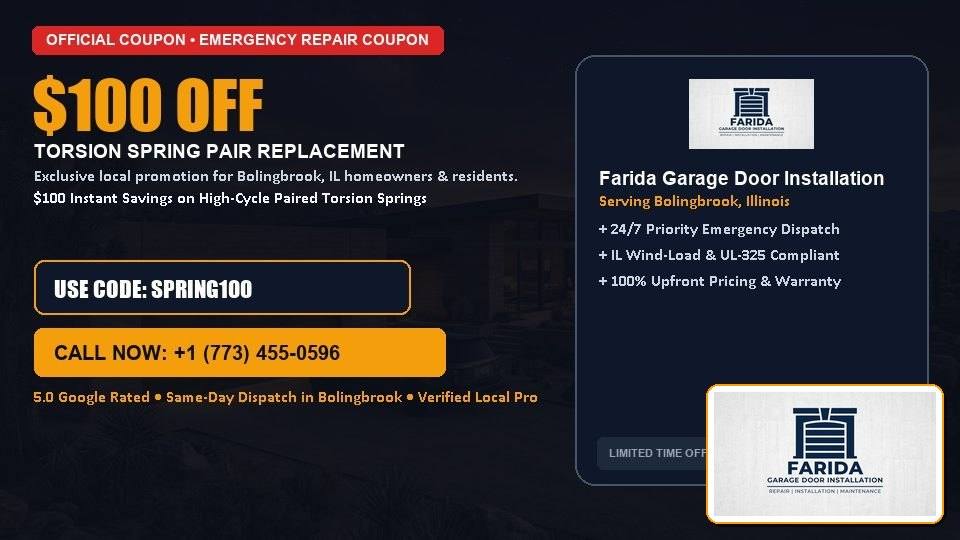 Farida Garage Door Installation $100 OFF Dual Torsion Spring Replacement in Bolingbrook, IL